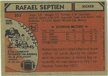 1980 Topps #353 Rafael Septien Back