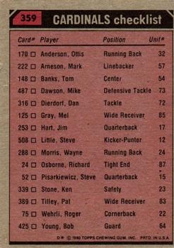 1980 Topps #359 Ottis Anderson / Pat Tilley / Ken Stone / Bob Pollard Back