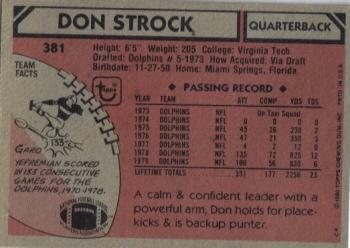 1980 Topps #381 Don Strock Back