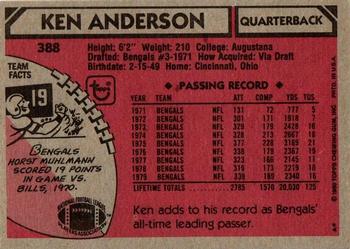 1980 Topps #388 Ken Anderson Back