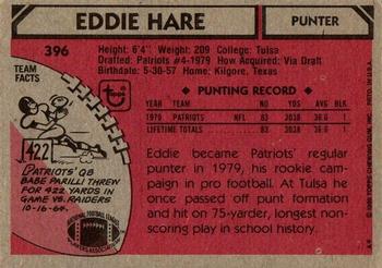 1980 Topps #396 Eddie Hare Back