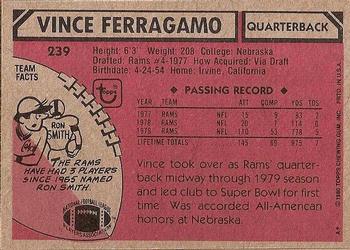 1980 Topps #239 Vince Ferragamo Back