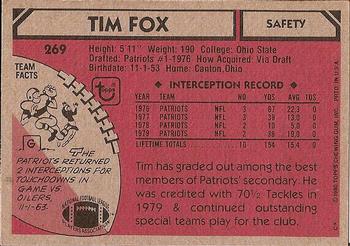 1980 Topps #269 Tim Fox Back