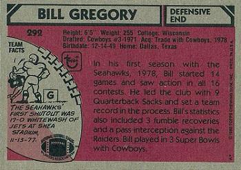1980 Topps #292 Bill Gregory Back