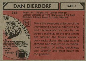 1980 Topps #316 Dan Dierdorf Back