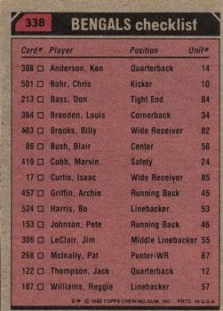 1980 Topps #338 Pete Johnson / Don Bass / Dick Jauron / Gary Burley Back