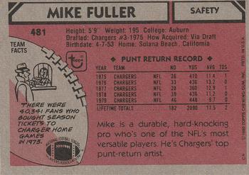 1980 Topps #481 Mike Fuller Back