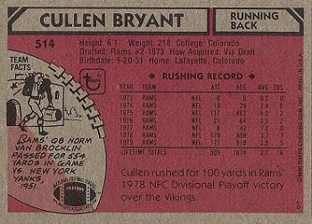 1980 Topps #514 Cullen Bryant Back