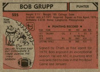 1980 Topps #525 Bob Grupp Back