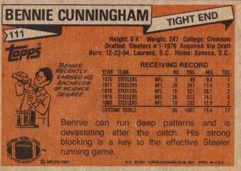 1981 Topps #111 Bennie Cunningham Back