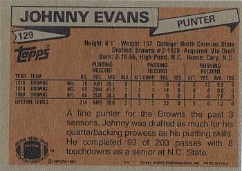 1981 Topps #129 Johnny Evans Back