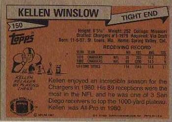 1981 Topps #150 Kellen Winslow Back