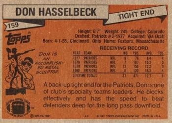 1981 Topps #159 Don Hasselbeck Back