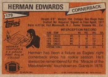 1981 Topps #179 Herman Edwards Back