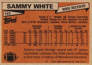 1981 Topps #183 Sammy White Back