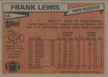 1981 Topps #18 Frank Lewis Back