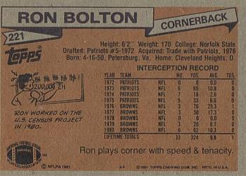 1981 Topps #221 Ron Bolton Back