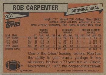 1981 Topps #231 Rob Carpenter Back