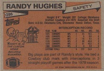 1981 Topps #286 Randy Hughes Back