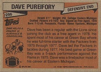 1981 Topps #296 Dave Pureifory Back