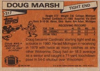 1981 Topps #317 Doug Marsh Back