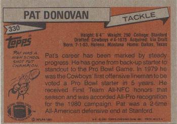 1981 Topps #330 Pat Donovan Back