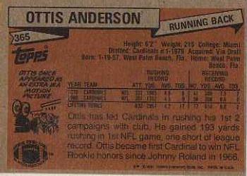 1981 Topps #365 Ottis Anderson Back
