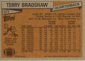 1981 Topps #375 Terry Bradshaw Back