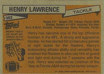 1981 Topps #382 Henry Lawrence Back