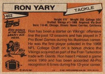 1981 Topps #402 Ron Yary Back