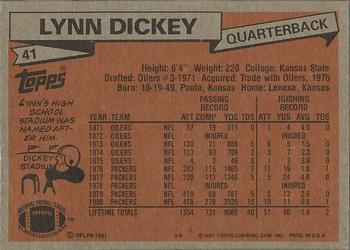 1981 Topps #41 Lynn Dickey Back