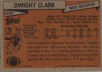 1981 Topps #422 Dwight Clark Back