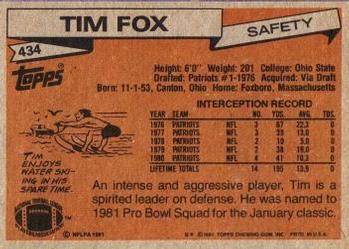1981 Topps #434 Tim Fox Back
