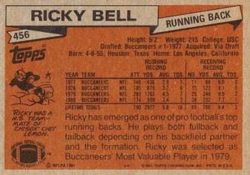 1981 Topps #456 Ricky Bell Back