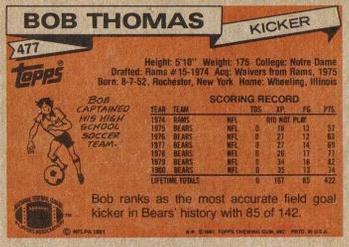 1981 Topps #477 Bob Thomas Back