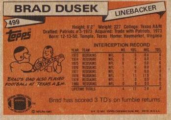 1981 Topps #499 Brad Dusek Back