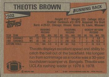 1981 Topps #502 Theotis Brown Back