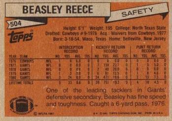 1981 Topps #504 Beasley Reece Back