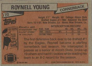 1981 Topps #72 Roynell Young Back