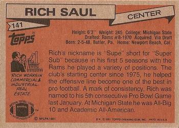 1981 Topps #141 Rich Saul Back