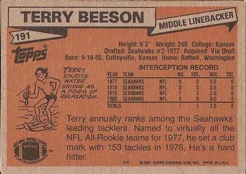 1981 Topps #191 Terry Beeson Back