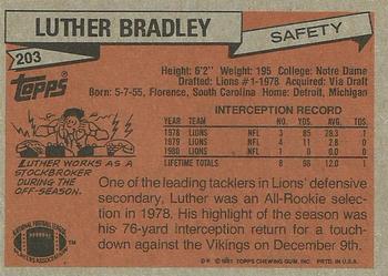 1981 Topps #203 Luther Bradley Back