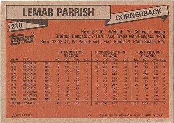 1981 Topps #210 Lemar Parrish Back