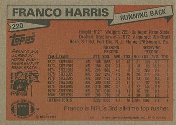 1981 Topps #220 Franco Harris Back