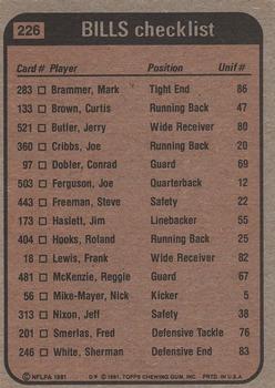 1981 Topps #226 Joe Cribbs / Jerry Butler / Steve Freeman / Ben Williams Back