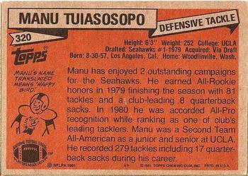 1981 Topps #320 Manu Tuiasosopo Back