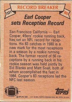 1981 Topps #331 Earl Cooper Back