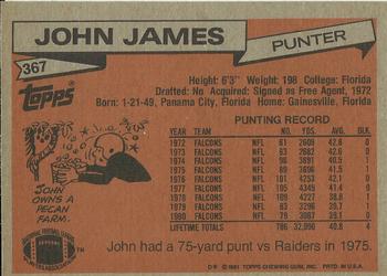 1981 Topps #367 John James Back