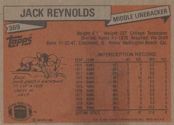 1981 Topps #369 Jack Reynolds Back