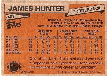 1981 Topps #409 James Hunter Back